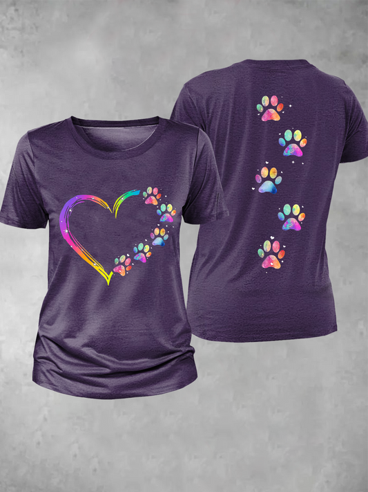 Women's Rainbow Animal Paw Print T-Shirt
