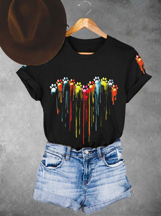 Women's colorful animal paw print T-shirts