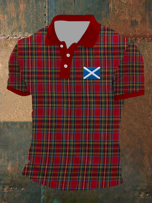 Men's Scottish Tartan Print Casual Top