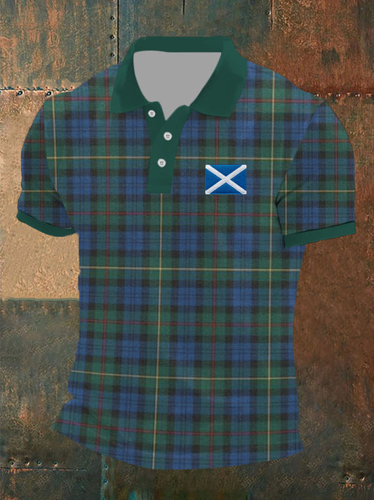 Men's Scottish Tartan Print Casual Top