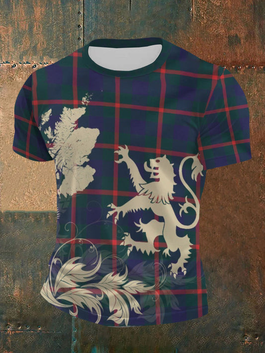 Men's Scottish Tartan Print Casual Short Sleeve T-shirt
