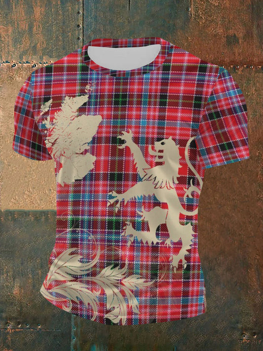 Men's Scottish Tartan Print Casual Short Sleeve T-shirt