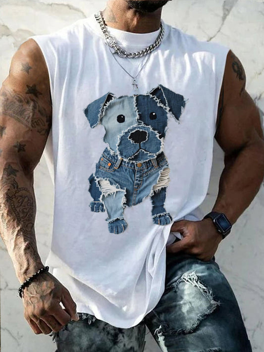 Men's Cute Dog Pattern Patchwork Art Tank Top