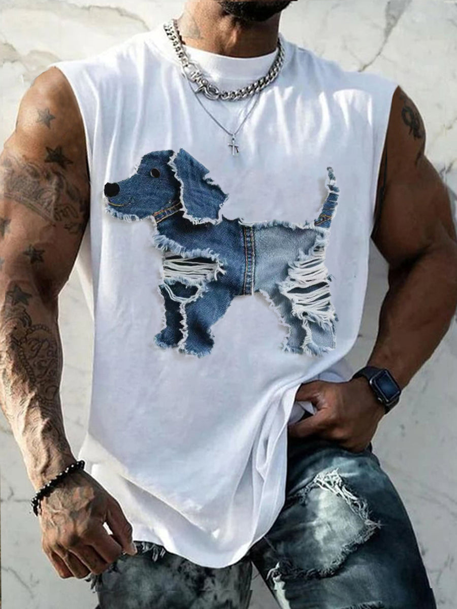 Men's Cute Dog Patchwork Art Tank Top