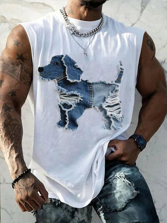 Men's Cute Dog Patchwork Art Tank Top