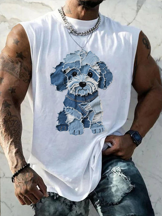 Men's Cute Dog Pattern Patchwork Art Tank Top