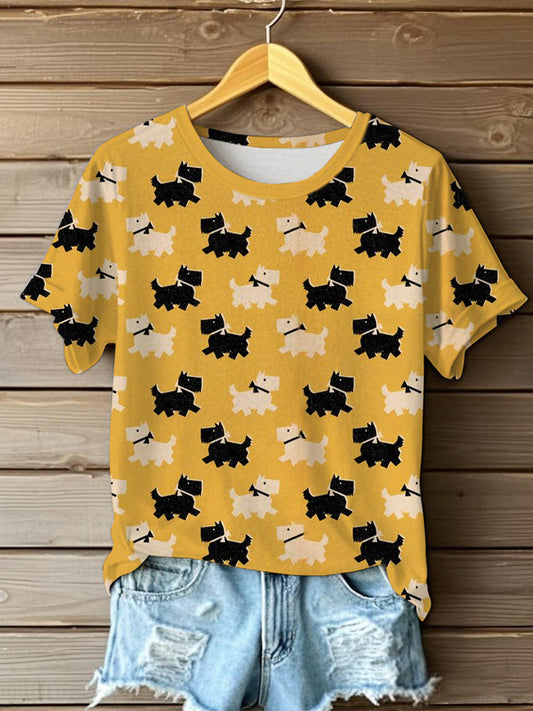 Women's Scottish Terrier Printed O-neck Short Sleeve T-shirt