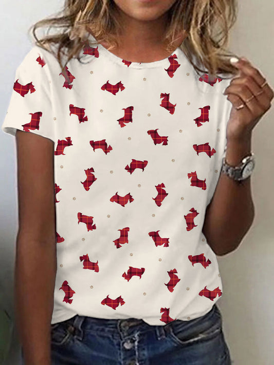 Women's Scottish Terrier Printed O-neck Short Sleeve T-shirt