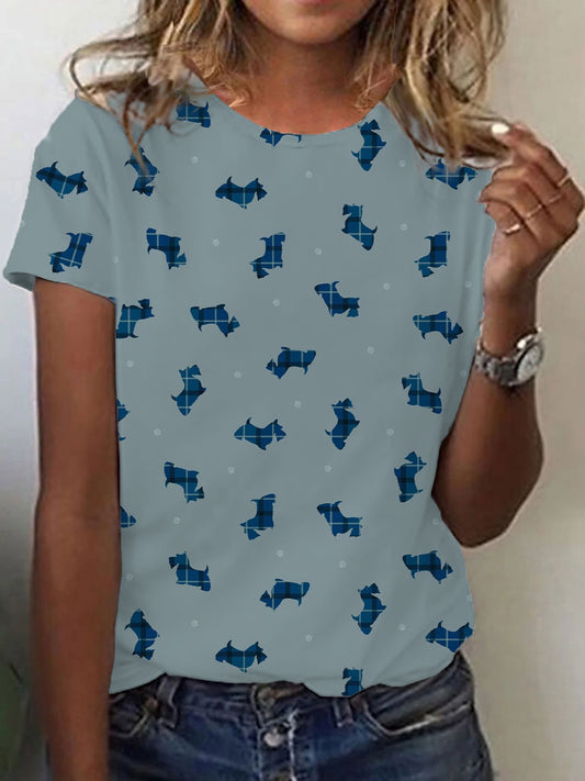 Women's Scottish Terrier Printed O-neck Short Sleeve T-shirt