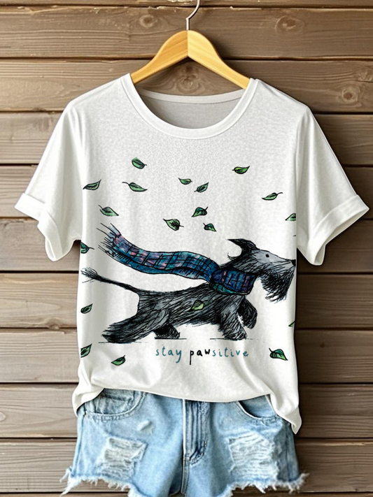 Women's Scottish Terrier Printed O-neck Short Sleeve T-shirt