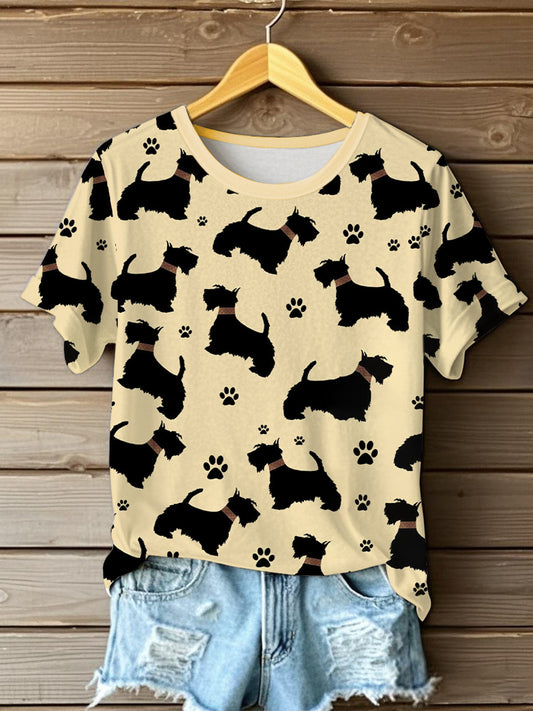 Women's Scottish Terrier Printed O-neck Short Sleeve T-shirt