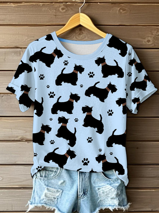 Women's Scottish Terrier Printed O-neck Short Sleeve T-shirt