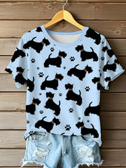 Women's Scottish Terrier Printed O-neck Short Sleeve T-shirt