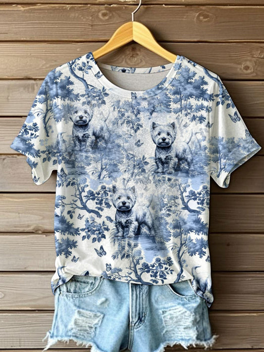 Women's Scottish Terrier Printed O-neck Short Sleeve T-shirt