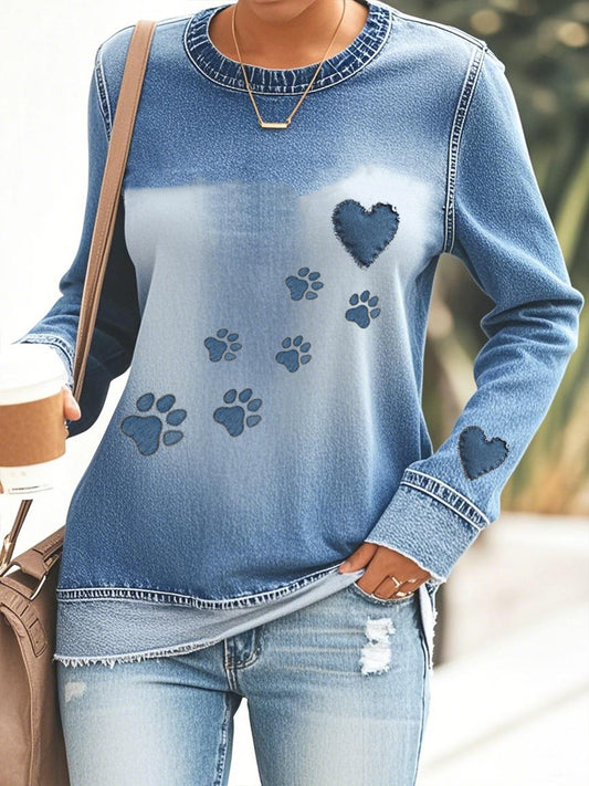 Women's denim paw sweatshirt