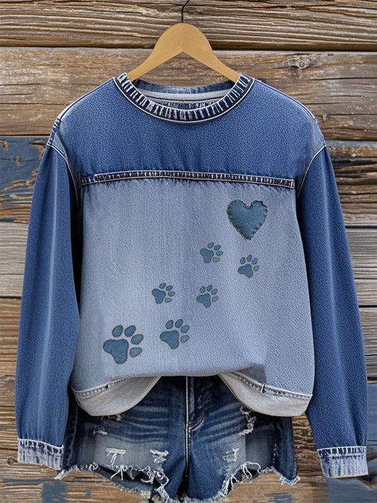 Women's denim paw sweatshirt
