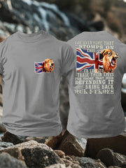 Men's UK Flag Lion Patriotic Printed T-shirt