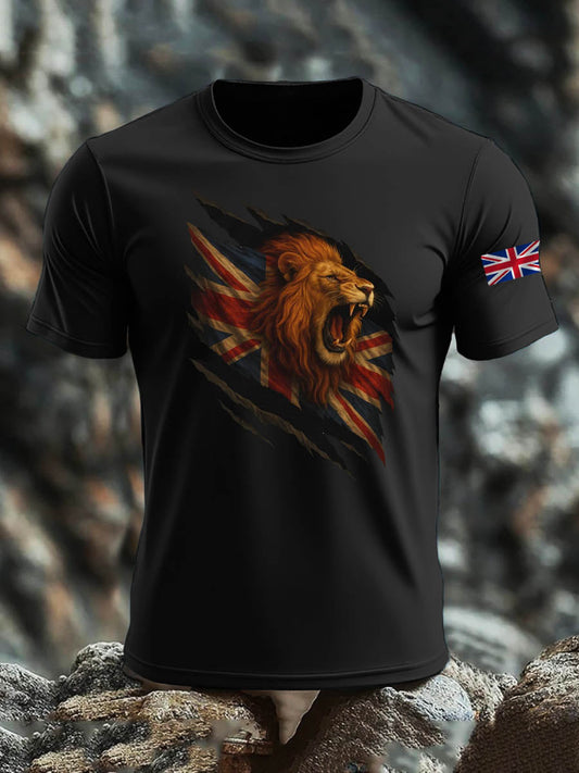 Men's British Lion Imitation Cotton Short-Sleeved Printed T-shirt
