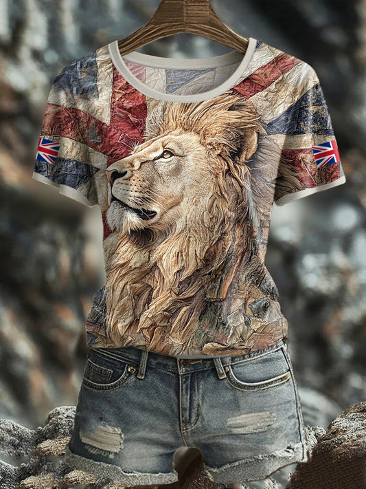 Women's UK Flag Lion Printed T-shirt