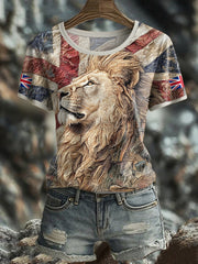 Women's UK Flag Lion Printed T-shirt