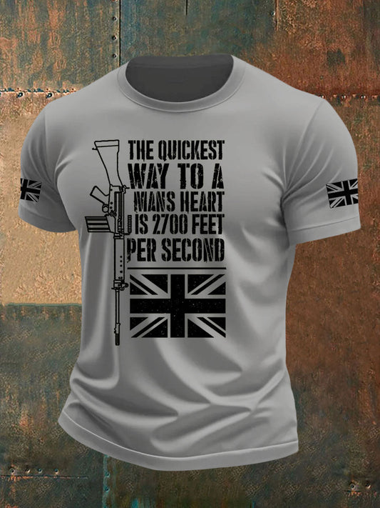 Men's British Veteran Printed imitation cotton short-sleeved T-shirt