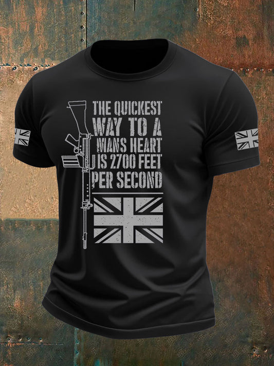 Men's British Veteran Printed imitation cotton short-sleeved T-shirt