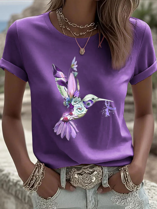 Women's Alzheimer's Awareness Purple Hummingbird T-Shirt