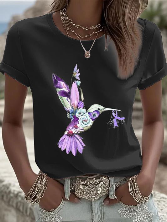 Women's Alzheimer's Awareness Purple Hummingbird T-Shirt