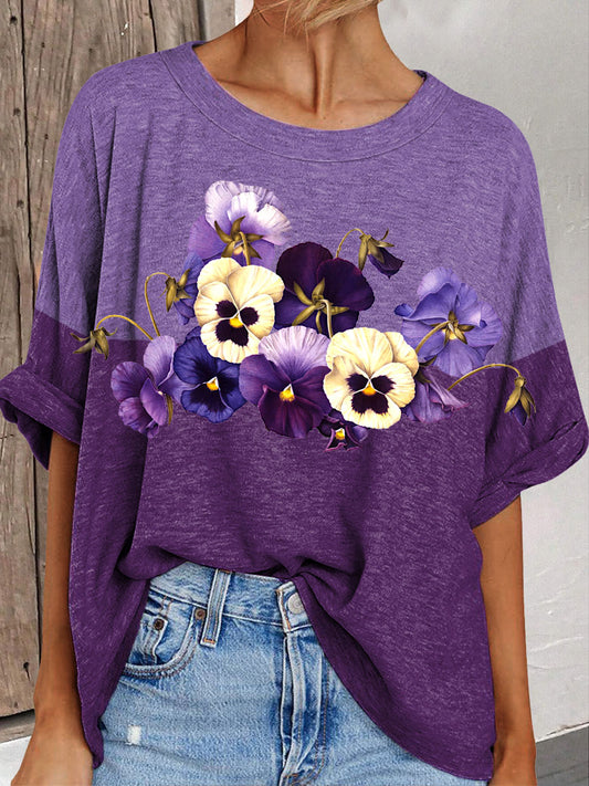 Women's Alzheimer's Purple Floral Print T-Shirt