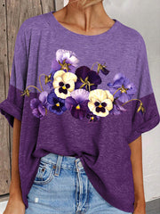 Women's Alzheimer's Purple Floral Print T-Shirt