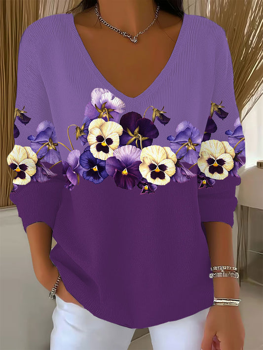 Women's Purple Floral Print Casual Top