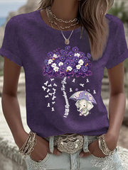 Women's Alzheimer's Awareness Purple Floral Print Casual T-Shirt