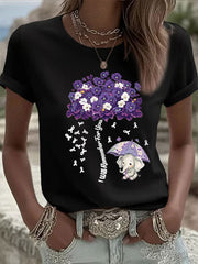 Women's Alzheimer's Awareness Purple Floral Print Casual T-Shirt