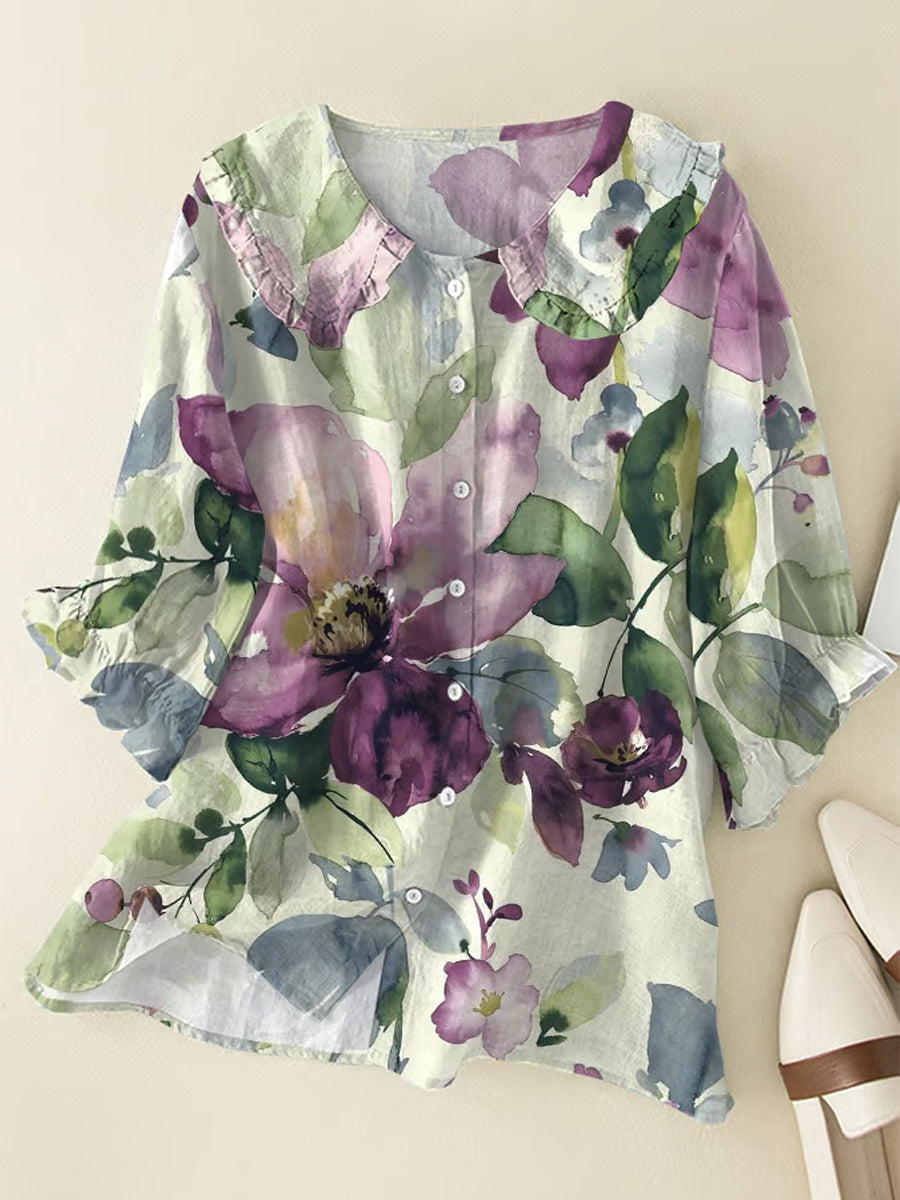 Women's Alzheimer's Awareness Purple Floral Printe Casual  Shirt