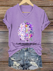 Women's I Will Remember For You Alzheimer's Awareness Support V-Neck Tee