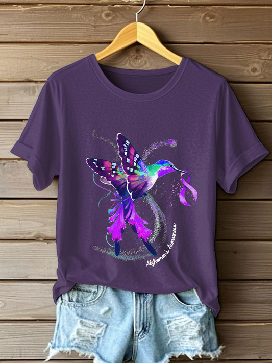 Women's Purple Hummingbird Alzheimer's Awareness T-Shirt