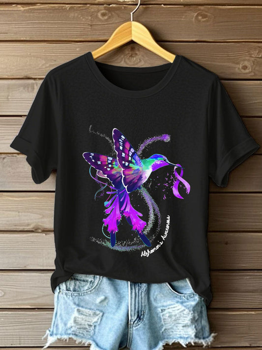 Women's Purple Hummingbird Alzheimer's Awareness T-Shirt
