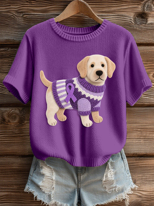 Women's Felt Art Labrador Dog Pattern Cozy Knit Top