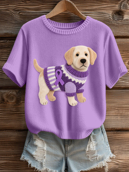 Women's Felt Art Labrador Dog Pattern Cozy Knit Top