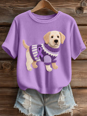 Women's Felt Art Labrador Dog Pattern Cozy Knit Top
