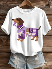 Women's Felt Art Dachshund Pattern Cozy Knit Top