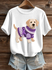 Women's Felt Art Labrador Dog Pattern Cozy Knit Top