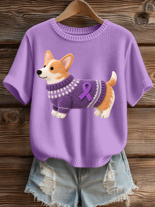 Women's Felt Art Corgi Pattern Cozy Knit Top