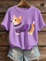 Women's Felt Art Corgi Pattern Cozy Knit Top