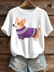 Women's Felt Art Corgi Pattern Cozy Knit Top