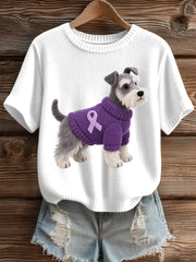 Women's Felt Art Schnauzer Pattern Cozy Knit Top