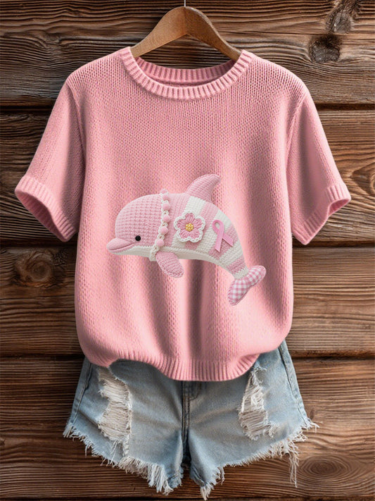 Women's Pink Breast Cancer Awareness Dolphin T-Shirt