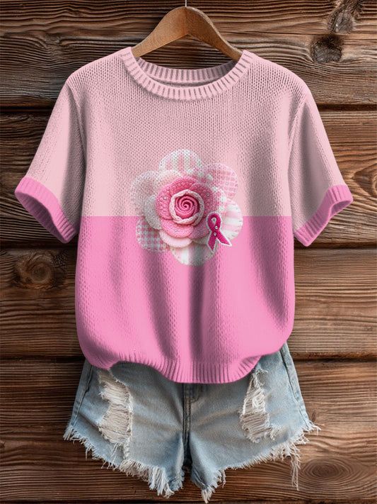 Women's Pink Breast Cancer Awareness Rose T-Shirt