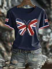 Women's UK Flag Butterfly Printed T-shirt