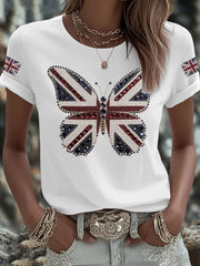 Women's UK Flag Butterfly Printed T-shirt